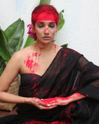 Yogini Black Handwoven Linen Saree - Kaali