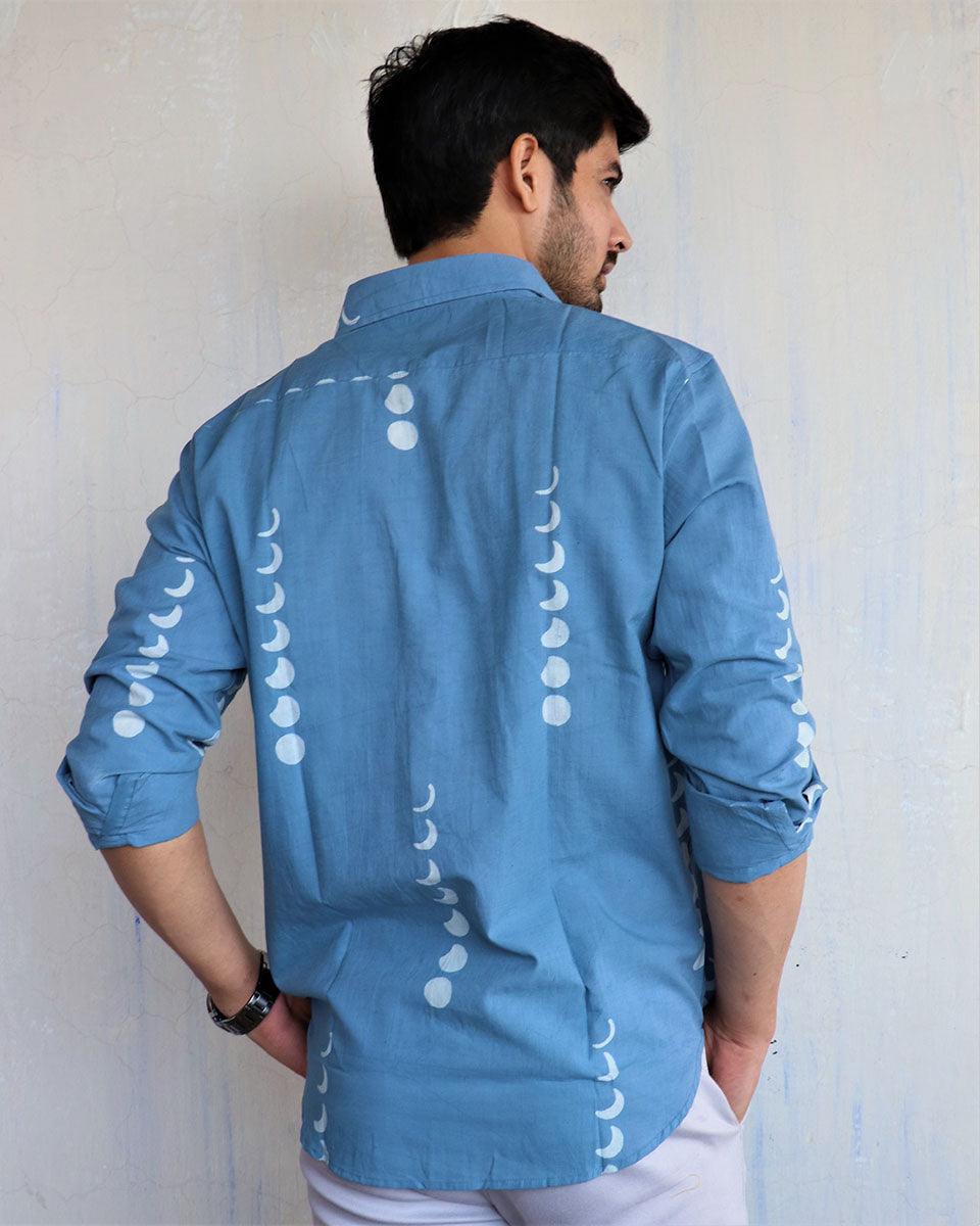 blockprinted shirt blue | Men Shirt Formal | Chidiyaa