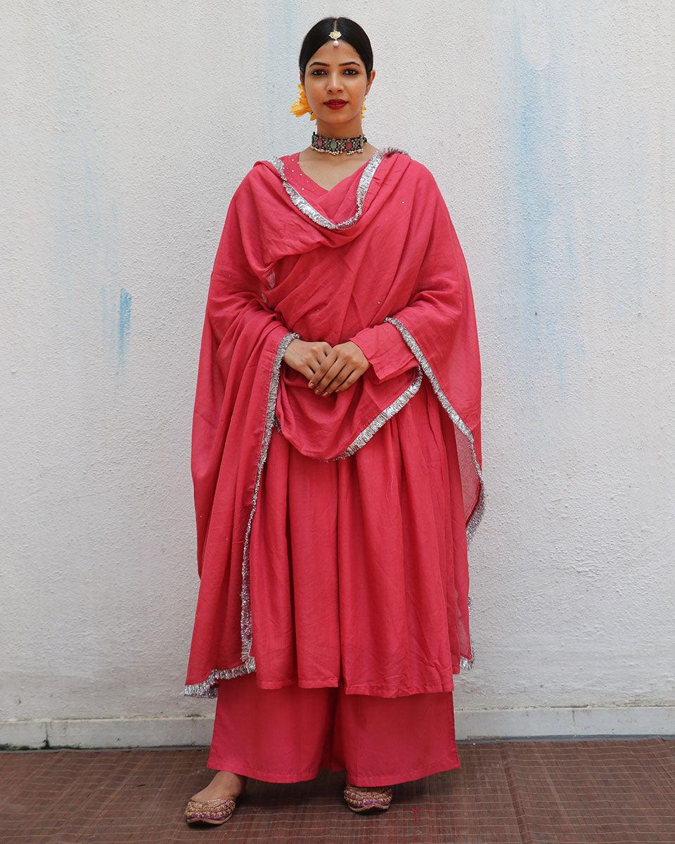 Preet Rose Mulmul Cotton Kurta Set with Dupatta Set of 3 - Jugnoo