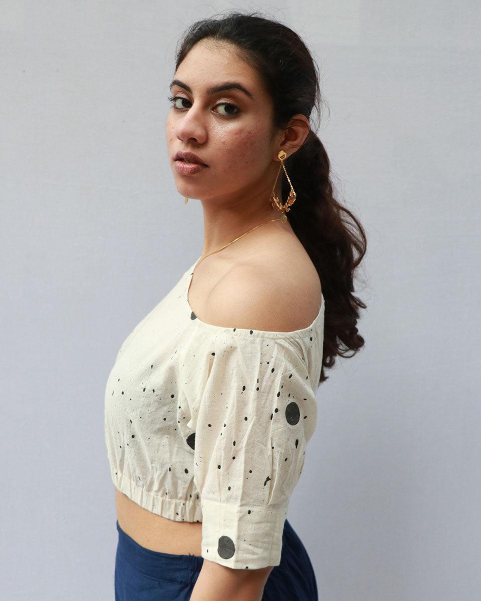 Grace Hand Block-Printed Cotton Blouse - Polka