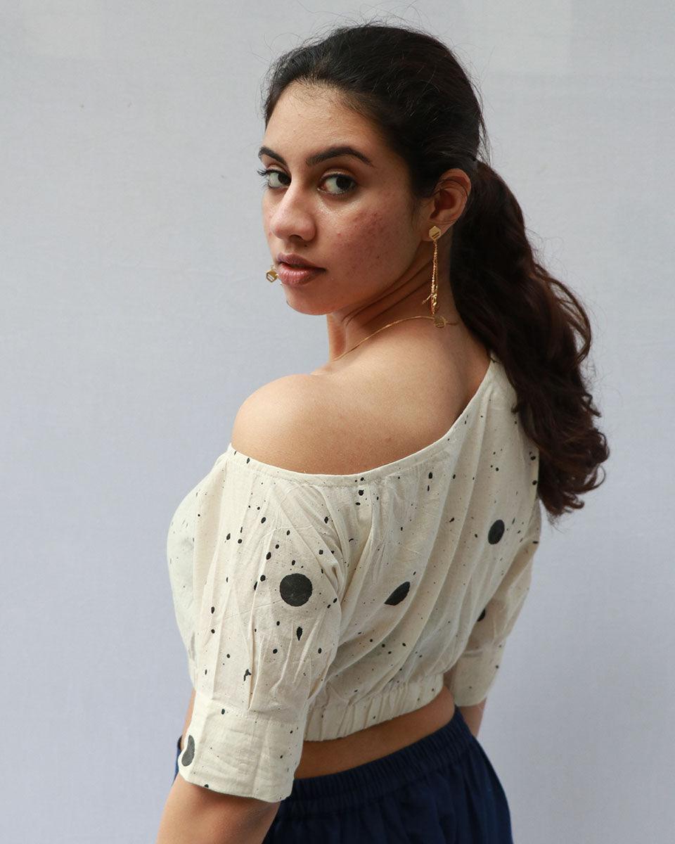 Grace Hand Block-Printed Cotton Blouse - Polka