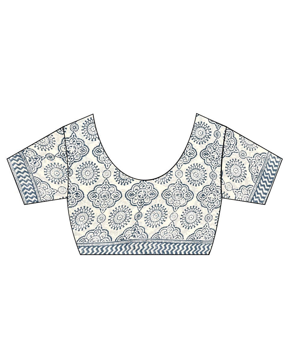 Quiet Cloud Ivory Block Printed Saree - BMS