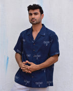 Dragonfly In Blue Handblockprinted Pure Cotton Shirt