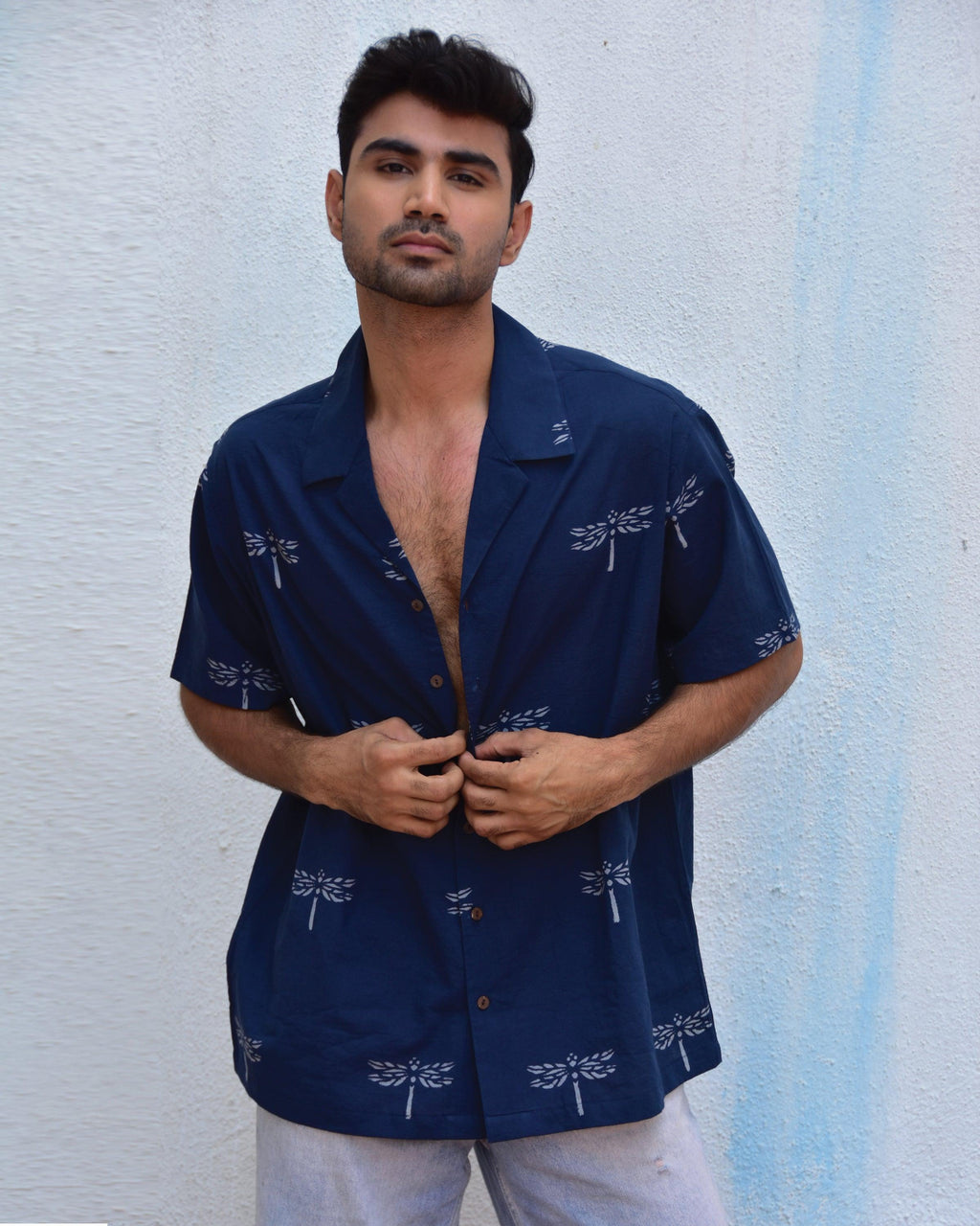 Dragonfly In Blue Handblockprinted Pure Cotton Shirt