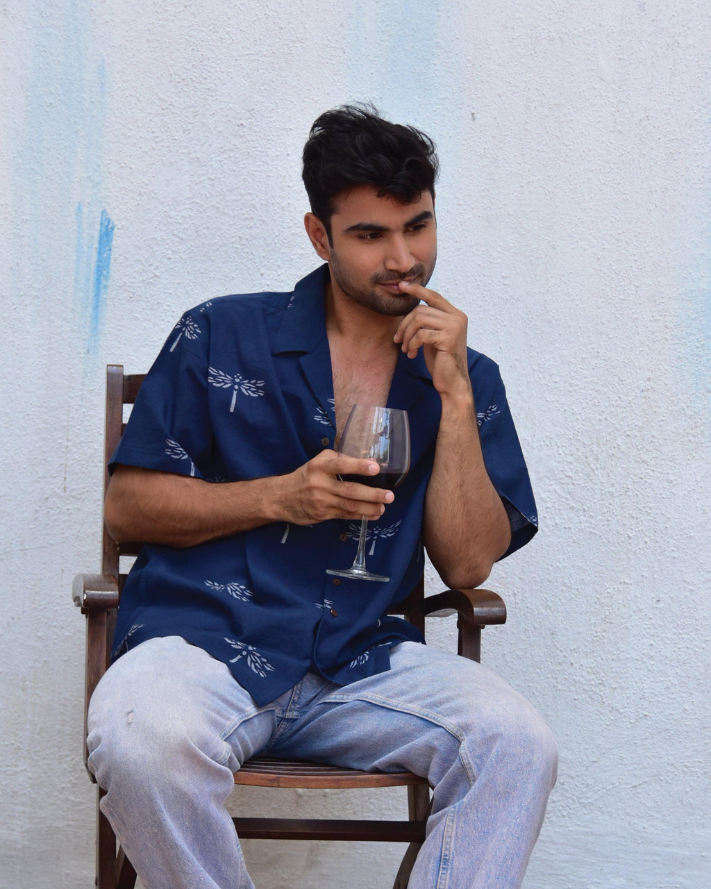 Dragonfly In Blue Handblockprinted Pure Cotton Shirt