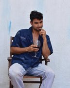 Dragonfly In Blue Handblockprinted Pure Cotton Shirt