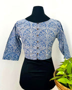TanaBana Blue Handblock Print Cotton Blouse - Noor