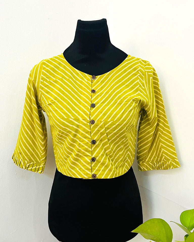 Kesarika Yellow Handblock Print Cotton Blouse - Noor