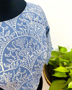 TanaBana Blue Handblock Print Cotton Blouse - Noor