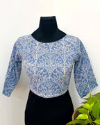 TanaBana Blue Handblock Print Cotton Blouse - Noor