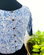 TanaBana Blue Handblock Print Cotton Blouse - Noor