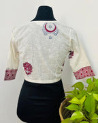 Rangriti White Handblock Print Cotton Blouse - Noor