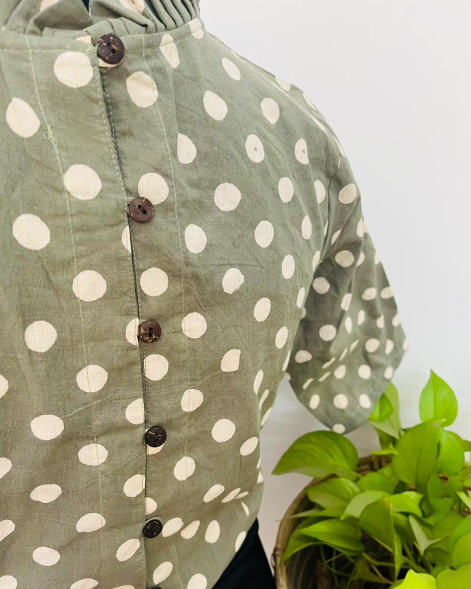 RangSaaz Sap GreenTint Handblock Print Cotton Blouse - Noor