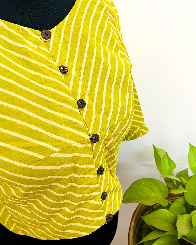 Kesarika Yellow Handblock Print Cotton Blouse - Noor