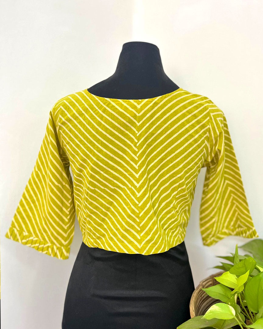 Kesarika Yellow Handblock Print Cotton Blouse - Noor