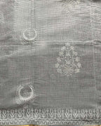 Milk Glass Kota Doria Ivory Block Printed Saree - SFD