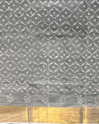 Dewbone Kota Doria Ivory Block Printed Saree - SFD