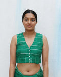 Green Handwoven Linen Zari Blouse - Everyday Beautiful