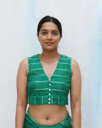 Green Handwoven Linen Zari Blouse - Everyday Beautiful