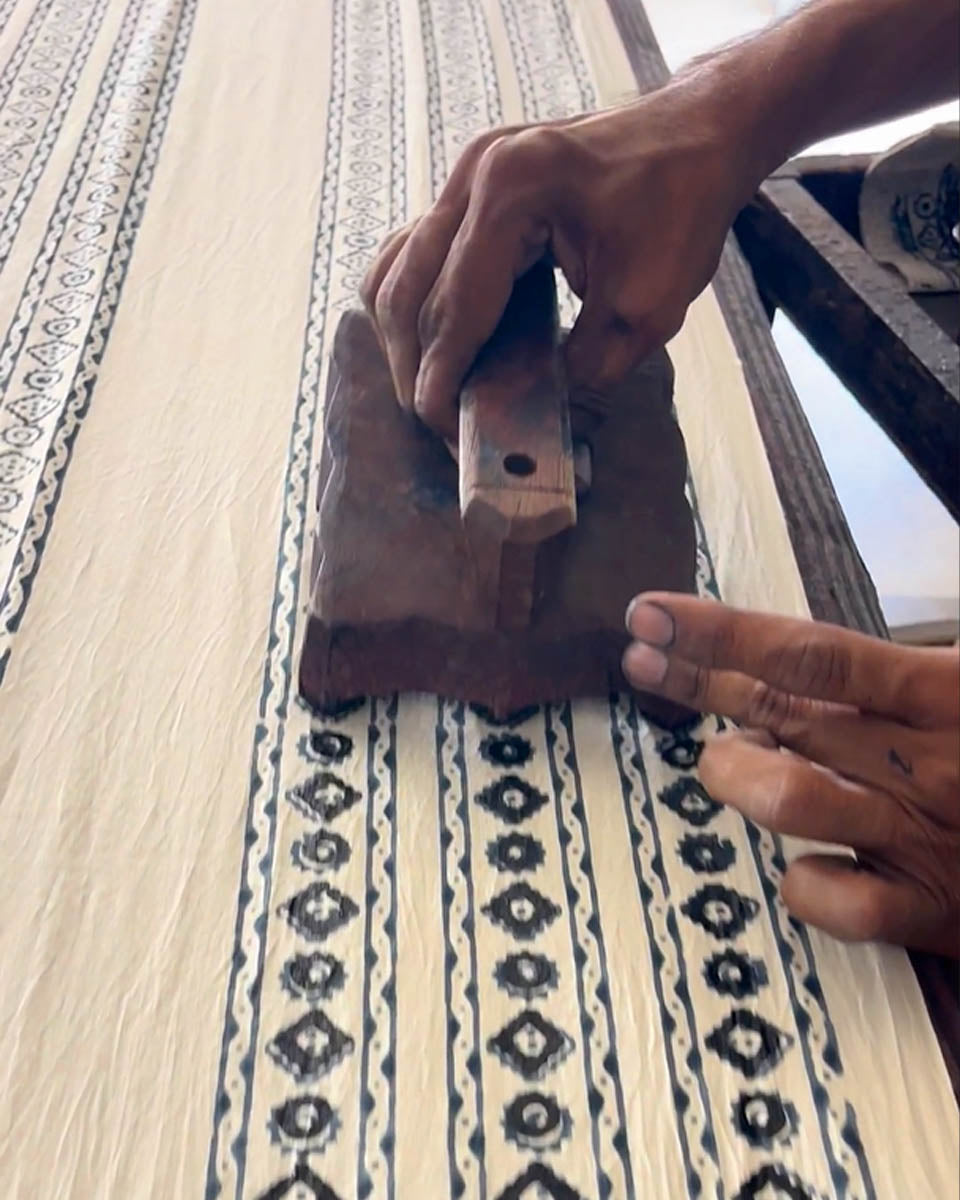 Sky Melt Ivory Block Printed Saree - BMS