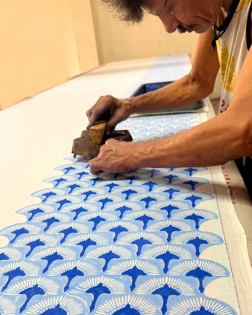 Maya Blue Hand Block Printed Saree-BAD