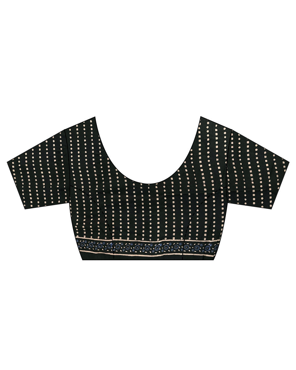 Nightscented Orchids Blockprinted Cotton Saree-WWB