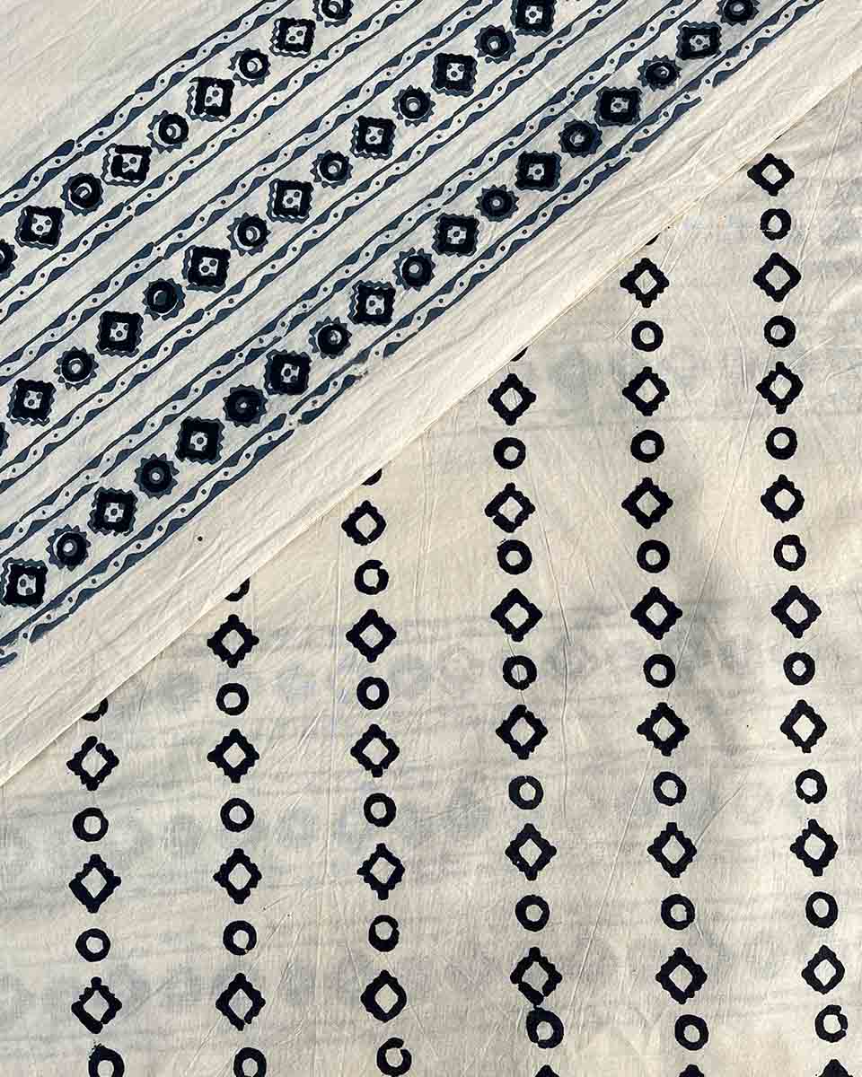 Sky Melt Ivory Block Printed Saree - BMS