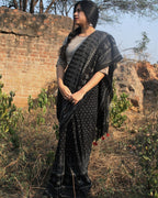 Black Block Printed Cotton Mul Saree