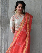 Coral Ivory Back Button Crop Top Blouse In Mushru Silk