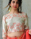 Coral Ivory Back Button Crop Top Blouse In Mushru Silk