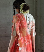 Coral Block Printed Saree Pure Handwoven Linen