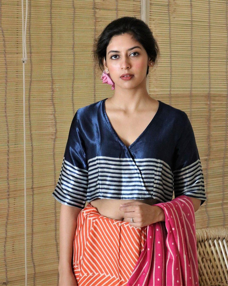 Blue Blockprint Mashru Crop Top