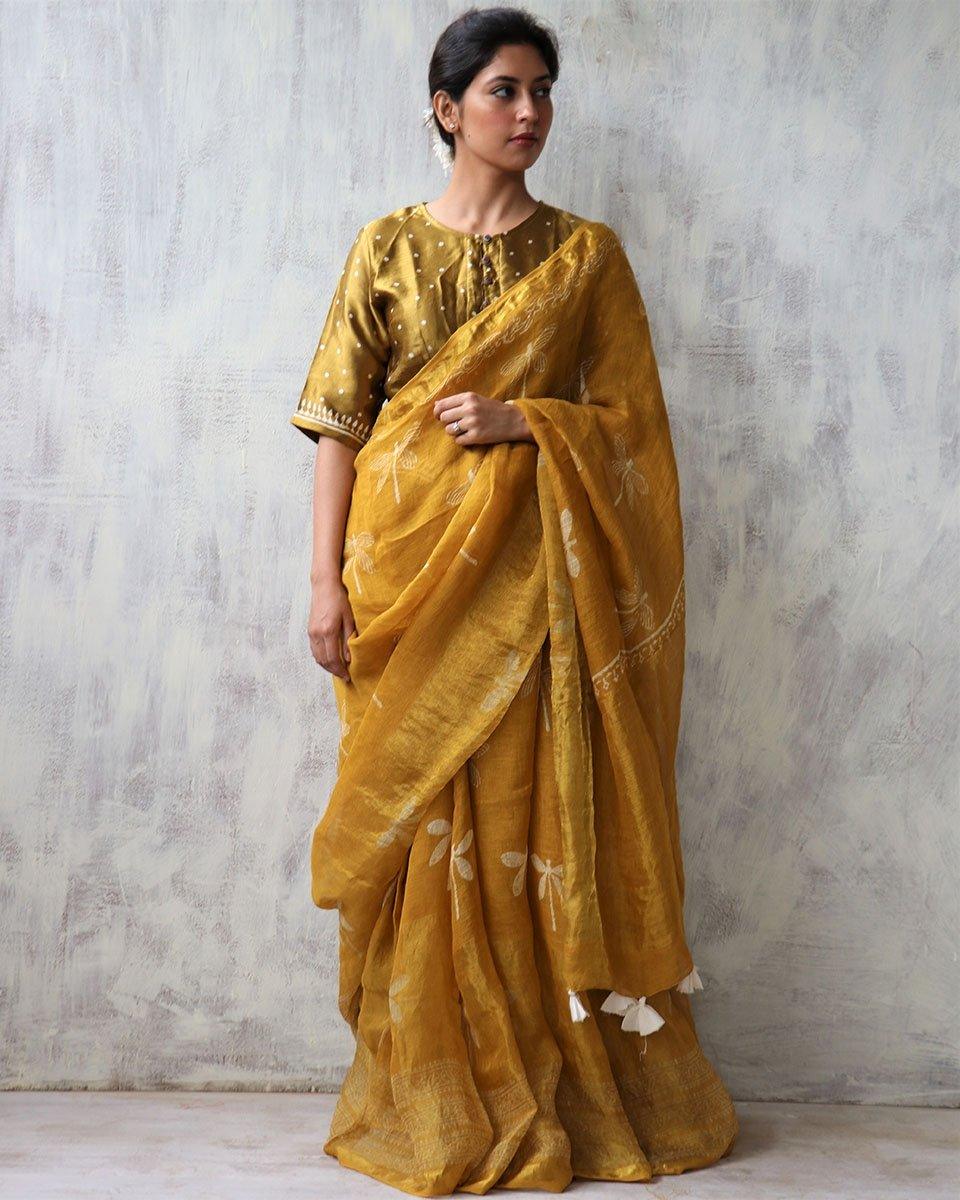 Linen zari saree | Linen saree | Linen saree online | Chidiyaa