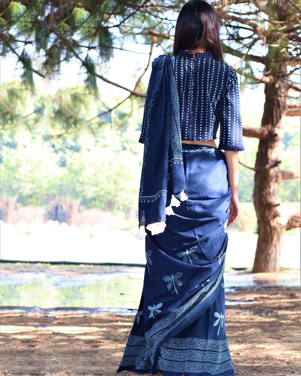 Cotton saree | Cotton saree for women | Blue saree | chidiyaa