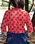 handblockpriinted cotton blouse | cotton blouse | Maroon blouse | Blouse design | Blouse back design | Chidiyaa