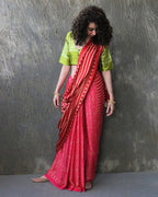 Red-Rani Blockprinted Modal Silk Saree
