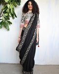 Black Cotton Saree | mul mul cotton saree | Cotton saree online | Black Saree Cotton | Chidiyaa