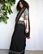 Black Cotton Saree | mul mul cotton saree  | Black Saree Cotton | Chidiyaa