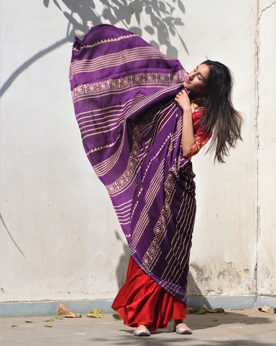 Heba Purple Red Modal Silk Saree - Rang