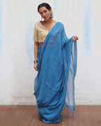 Barkha Blue Handwoven Linen Zari Saree - Jheel