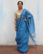 Barkha Blue Handwoven Linen Zari Saree - Jheel