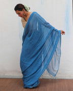 Barkha Blue Handwoven Linen Zari Saree - Jheel