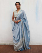 Mazha Blue Handwoven Linen Zari Saree - Jheel