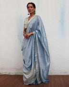 Mazha Blue Handwoven Linen Zari Saree - Jheel