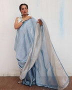 Mazha Blue Handwoven Linen Zari Saree - Jheel