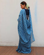 Meen Blue Handwoven Linen Zari Saree - Jheel