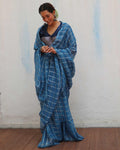 Meen Blue Handwoven Linen Zari Saree - Jheel