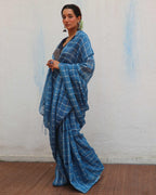 Meen Blue Handwoven Linen Zari Saree - Jheel