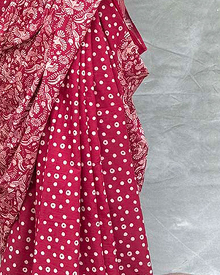 Moonlight Maroon Block printed Cotton Saree - Soil